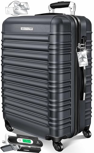 KESSER® Reisekoffer Mittlerer Hartschalen-Koffer Inkl. Kofferwaage + Gepäckanhänger | Trolley Gepäck Rollkoffer Zahlenschloss 4 Rollen ABS-Hartschale Teleskopgriff (66x45x28cm / 84 Liter Anthrazit)