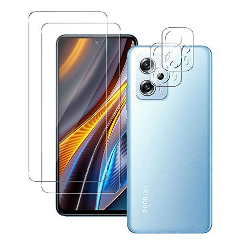 QULLOO Protector de Pantalla para Xiaomi Poco X4 GT 5G + Protector de Lente de cámara[2 Piezas + 2 Piezas],9H Dureza Vidrio Templado Sin Burbujas Film Cristal Templado