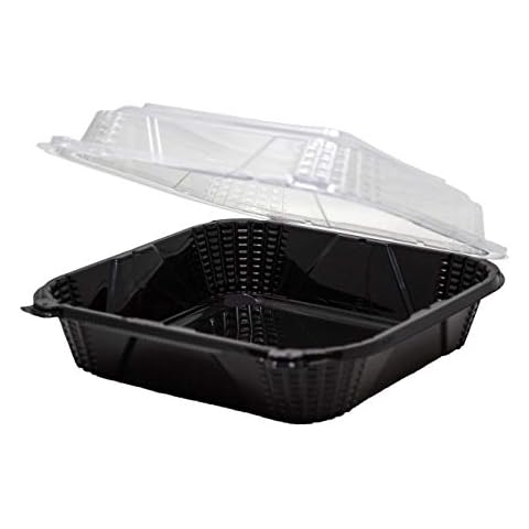Genpak Large Hinged Container, PV200, 9" x 9", 2/75 ct, Clear/Black Cover