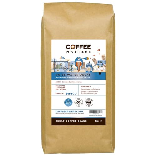 Coffee Masters Swiss Water Decaf Coffee Beans 1kg - 100% Arabica Naturally Decaffeinated Bean - Great Taste Award Winner