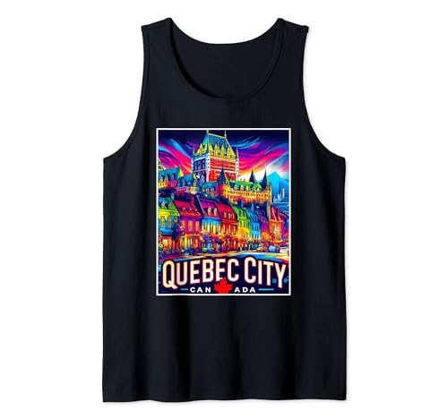Quebec City Canadá Familia Viaje 80s 90s Retro City Skyline Camiseta sin Mangas