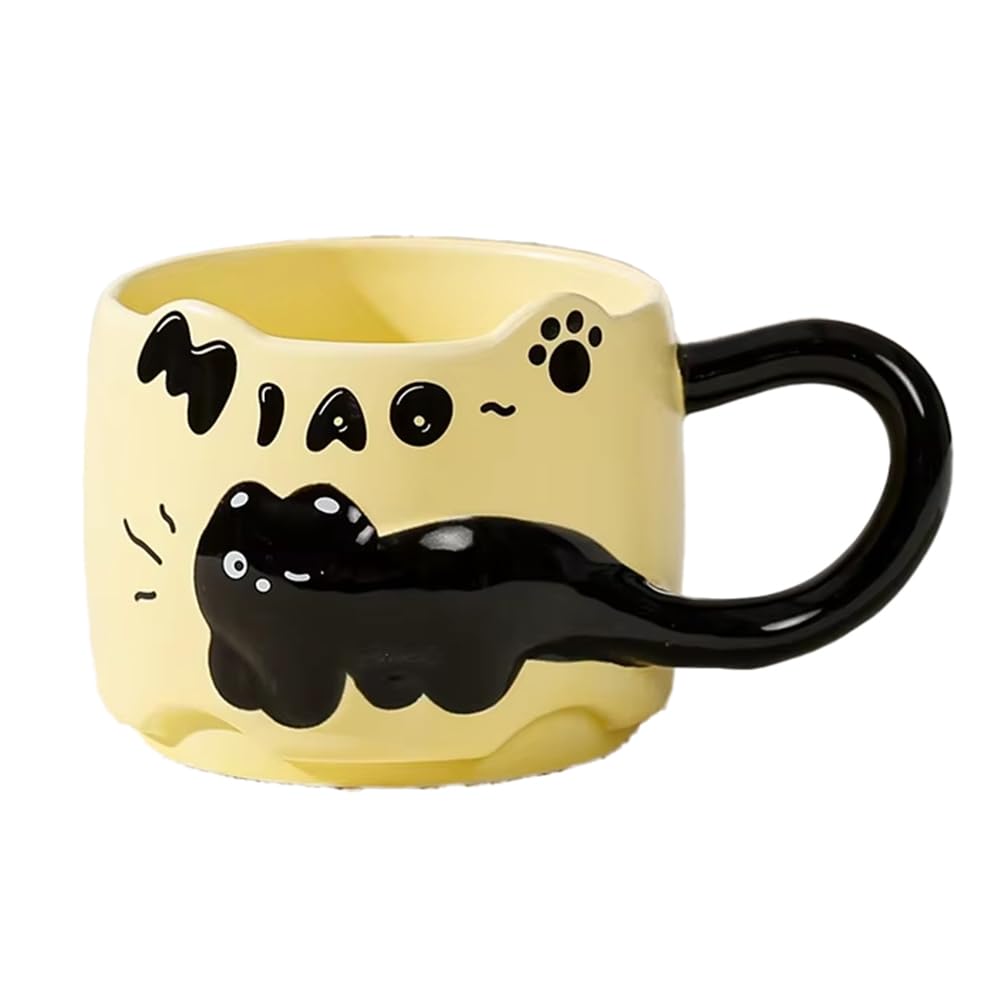 CTRLZS Vintage Cat Ceramic Mug 380ml-Cute Stacked Coffee Cup for Breakfast, Dormitory Use, Home Drinkware, B