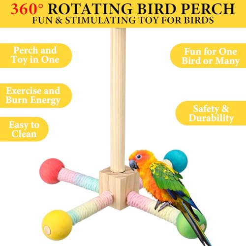 Image of Halloscume 6 Pcs Bird Stand Perch Toy Wooden Interactive Spinning Parakeet Perch 360 Degree Free Rotation Practical Bird Cage Accessories for Parakeets Parrots Cockatiels Budgies Lovebirds
