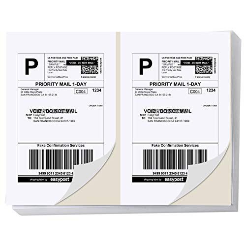 BESTEASY 200 Half Sheet Self Adhesive Shipping Labels, Laser/Ink Jet White Blank Shipping Labels Address Labels (100 Sheet Total 200 Labels)
