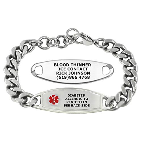 Divoti Custom Engraved Medic Alert Bracelets for Men – Steelman Large Curb Stainless