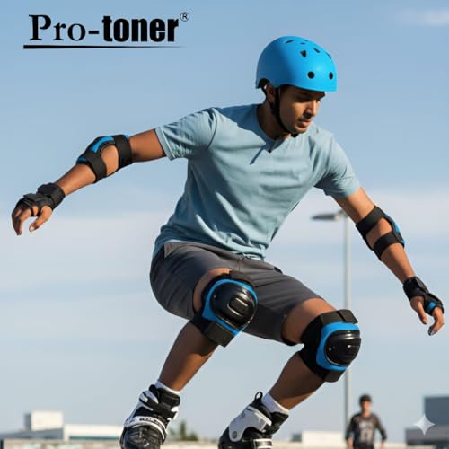 Image of Protoner Kids Skating Protection Kit with Helmet, Knee Pads, Elbow Pads and Wrist Guards,Multiple Colors & Sizes (Blue, Small)