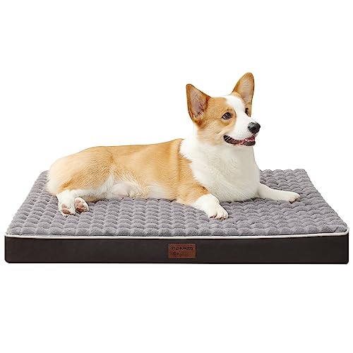 YIZHUOPET Dog Bed, Waterproof Orthopedic Dog Beds for Large/Medium/Small Dogs, Dog Crate Pad with Removable Washable Pet Mat Cover, Non-Slip Bottom (M(30''x20''x3''), Grey Side)