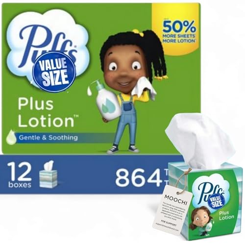 Puff- Plus Lotion Facial Tissue Pack – 12 Boxes (864 Tissues Total), Soothing & Gentle – Custom Bundled by MOOCHI