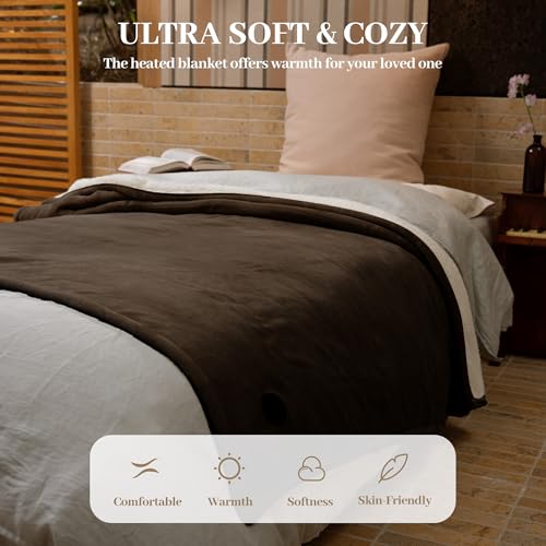 GOTCOZY Heated Blanket Electric Throw 50''X60''- Electric Throw Blanket with One Touch Button 10 Heating Level & 9 Time Settings Heating Blanket, Machine Washable (Brown) — view 4
