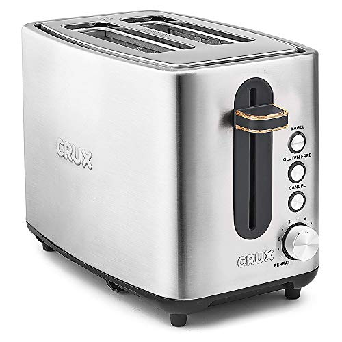 Crux 2 Slice Stainless Steel Toaster, Extra Wide Slots, Quick & Precise 6-Setting Shade Control, Reheat, Bagel and Gluten Free Function, Slide-Out Crumb Tray for Easy Clean Up, Silver/Copper Accents - Image 3