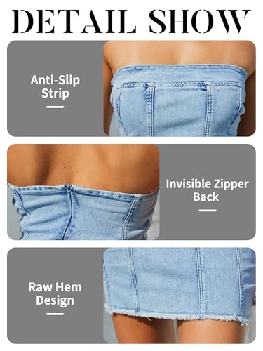 ELLEVEN High Stretchy Strapless Denim Dress for Women, Summer Sexy Bodycon Mini Jean Dresses for Women 2025 Western Outfit4