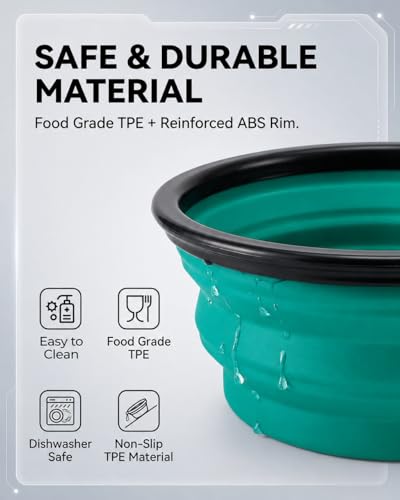 Image of Collapsible Dog Bowls for Travel, 2-Pack Dog Portable Water Bowl for Dogs Cats Pet Foldable Feeding Watering Dish for Traveling Camping with Carabiners, BPA Free (Green&Blue, Large)