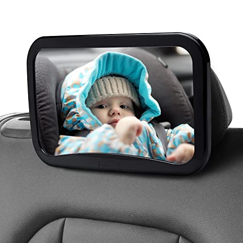 Image of Amazon Basics Safety Car Seat Mirror for Rear Facing Infant with Wide Crystal Clear View, Black, 11.81 x 7.48 x 3 in