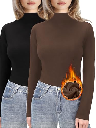 Women's Mock Turtleneck Shirt Long Sleeve Fitted Thermal Shirts Basic Layer Tops