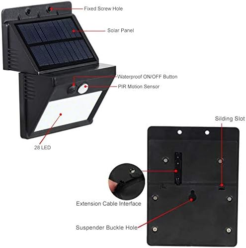 Solar Wall Light, 28 LED Solar Motion Sensor Light Separate Solar Panel, Waterproof Solar Powered Security Lights with Extension Cords for Garden, Patio, Pathway [1 Pack]