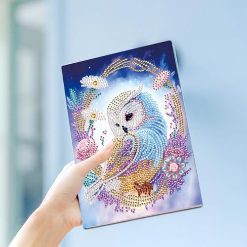 Image of 5D Diamond Art Notebooks, 50 Sheets / 100 Pages, Owl Art Cover Leather Special Shaped Sketchbook DIY Diamond Painting A5 Notebook Blank Sketchbook for Drawing Dream Journal