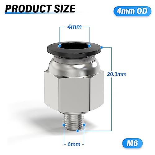 Image of TAILONZ 4mm Tube OD x M6 Male Straight Push to Connect Fitting 2pcs