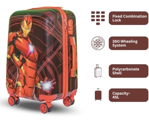 Image of ADSON Abs Kid's Trolley 360 Rotating Carry On Luggage Wheels Non-Breakable Limited Edition Superhero Kids Rolling 20 Inch Suitcase with 4 Wheel Travel Trolley Bag Case (Deep Red)