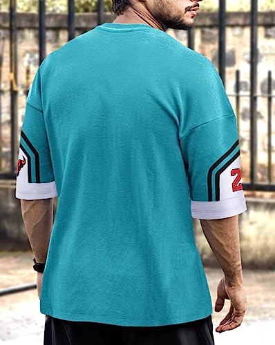 Image of EYEBOGLER Oversized Loose Fit Drop Shooulder Half Sleeves Cotton Blend Printed Baggy T-Shirt for Men