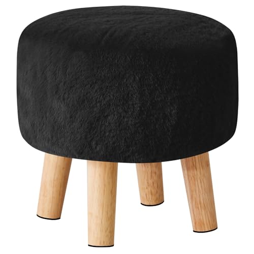 YMYNY Taburete Otomano, Otomano Pequeño, Taburete de Madera, Otomanas, Taburete Otomano Redondo, Taburete Bajo, Taburete de Sofá, Reposapiés para Salón 32×32×32CM Negro HBD035B