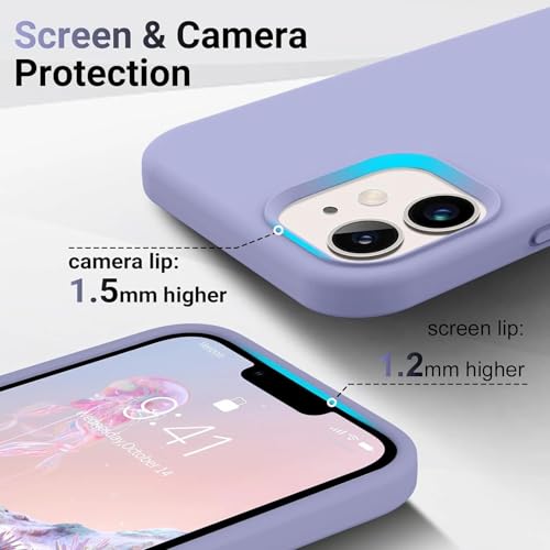 Image of Premium Liquid Silicone Case for iPhone 12 & 12 Pro - Slim Full Body Protective Back Cover with Soft Microfiber Lining, Anti-Slip Grip Scratch Resistant Phone Case(Lavender)