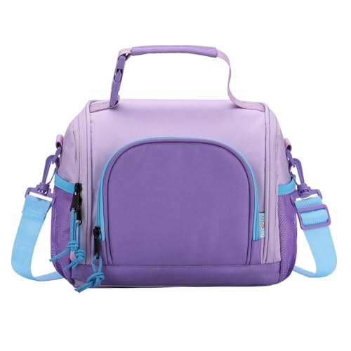VASCHY Bolsa Termica Grande para Niños y Niñas con Correa de Hombro Desmontable, Porta Alimentos para Nevera, Picnic, Colegio y Viaje, Morado