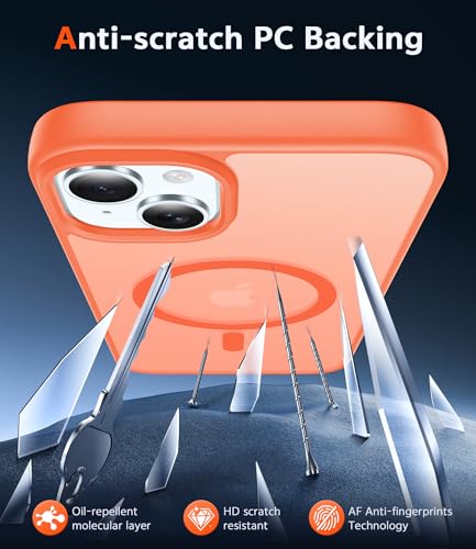 Image of FNTCASE for iPhone 14 Plus Case: Matte Magnetic Phone Cases Compatible with Magsafe Slim Anti Yellowing Military Grade Drop Protection Rugged Protective Translucent Cell Phone Cover (C-Orange)