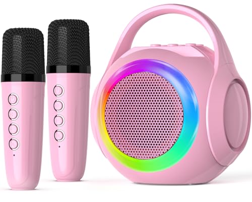 Hockvill Mini Karaoke Machine for Kids with 2 Microphones, Bluetooth Toddler Karaoke Toy with LED Lights, Rechargeable Portable Speaker for Girls & Boys Ages 3-10, Children’s Day & Birthday Gift Ideas