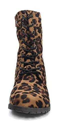 Image of Forever Link Womens Round Toe Military Lace Up Knit Ankle Cuff Low Heel Combat Boots