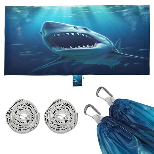 Haskirky Shark Camping Hammock, Single Portable Hammocks with Tree Straps & Attached Carry Bag, 330Lbs Capacity Perfect for Outside Indoor Hiking Beach Backpack Travel
