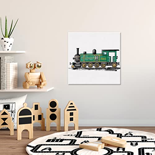 Train Canvas Wall Art Transportation Framed Steam Locomotive Painting Print Watercolor Nursery Art Vehicles Canvas Wall Decor For Home Bedroom Kids Room 12X12 Inch #TOP2