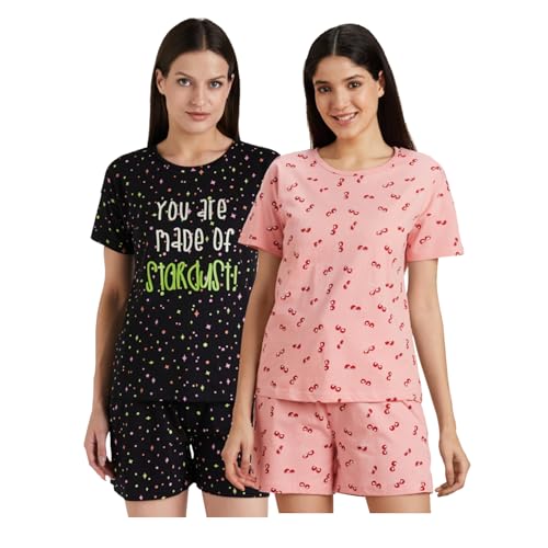 Image of Amazon Brand - Symbol Women's Cotton T-Shirt and Shorts Night Suit | Two Piece Set | Regular Fit (Available in Plus Sizes)