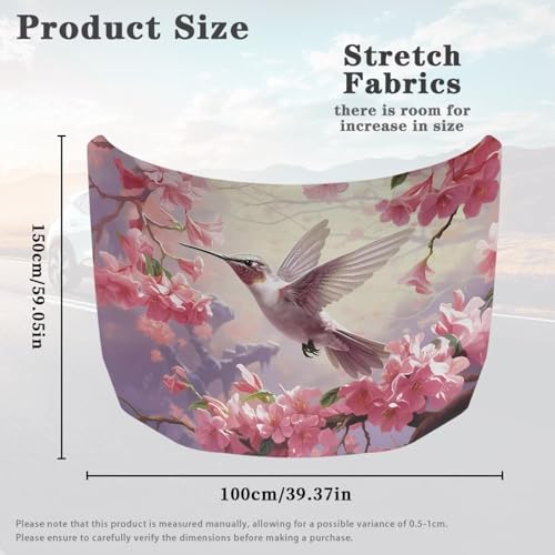 Image of Car Hood Cover, Pink Flower Hummingbird Print Car Hood Protector Car Hood Flag Waterproof Automotive Exterior Accessories for SUV Sedans Trucks Pickup Jeeps