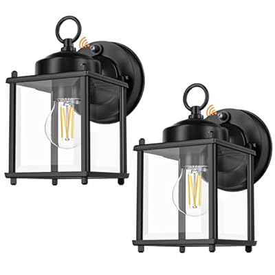 MATAMEYE Dusk to Dawn Sensor Outdoor Wall Sconce, Exterior Waterproof Wall Mount Lanterns, Black Front Porch Lights with Clear Beveled Glass, 2 Pack