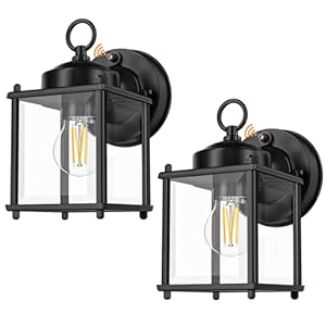 MATAMEYE Dusk to Dawn Sensor Outdoor Wall Sconce, Exterior Waterproof Wall Mount Lanterns, Black Front Porch Lights with Clear Beveled Glass, 2 Pack