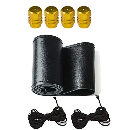 Genuine Leather DIY Car Steering Wheel Cover with Needles and Thread ,with Golden Car Wheel Tire Valve (Black) Genuine Leather DIY Car Steering Wheel Cover with Needles and Thread ,with Golden Car Wheel Tire Valve (Black)