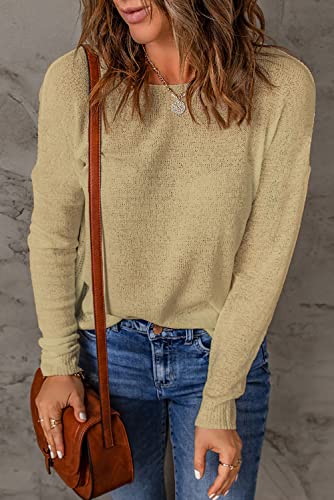 Image of Womens's Drop Shoulder Casual Loose Crewneck Lightweight Long Sleeve Pullover Sweaters