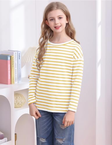 Image of Fanway&EC Girls Casual Long Sleeve T Shirts Basic Crewneck Striped Tunic Blouses Tops
