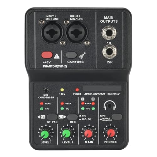 Audio Mixer, Portable Audio Interface Professional Mini External Sound Card Console USB Mixer 48V Computer Guitar Studio PC Record Q-12,PC, Recording Studio and Gaming