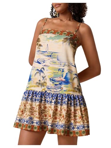 Image of Floerns Women's Sleeveless Cami Dress Floral Flounce Hem Summer Short Dresses