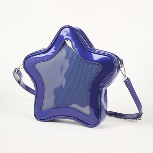 Image of Star Shape Ita Bag Pins Display Crossbody Bag PU Leather Backpack Y2k Aesthetic Cute Handbag (Dark blue)