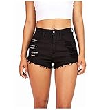 Kurze Hose Damen Jeans Damen-Shorts Sommer Denim Hot Pants Bermuda High Waist Hotpants Mit Löchern Boyfriend Destroyed Ripped Zerrissene Freizeithose Jeans Shorts Jeanshose Kurze Hose