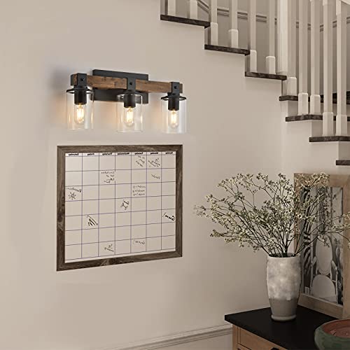 Dujahmland Farmhouse Vanity Light Fixture,3-Light Bathroom Wood Wall Light Over Mirror With Clear Glass Shade, Rustic Vintage Wall Sconce Lighting.(Antique Wood, 3-Light) #TOP5