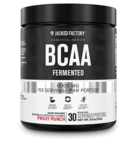BCAA Powder (Fermented) - 6g Branched Chain Amino Acids Supplement for Enhanced Recovery, Reduced Fatigue, Increased Strength, and Muscle Growth - 30 Servings, Fruit Punch