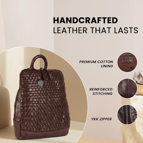 Image of 12.5 Inch Genuine Leather Backpack for Women and Men, Brown Leather Backpack with Adjustable Shoulder Strap