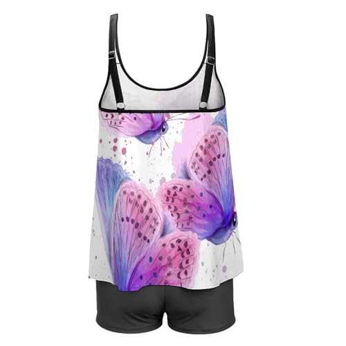 Robe tankini papillon coloré à séchage rapide dotée d'un shorty de bain extensible