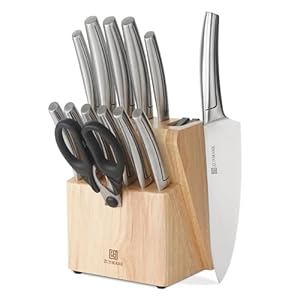Set di Coltelli da Cucina 13 Pezzi Professionale con Blocco Portacoltelli e Affilatore Integrato, Coltelli Affilati per Chef – Ideale per Casa e Ristoranti