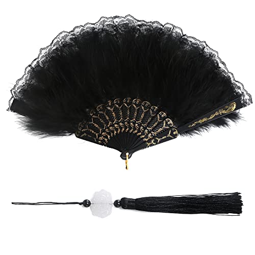 Damen Fächer Feder 1920er Jahre Vintage Stil Faltbarer Federfächer Flapper Handfächer für Kostüm Halloween Tanzen Hochzeit Party Abschlussball Teeparty Cover