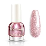 Glitter Nail Polish - Shimmering Sparkly Pink Nail Varnish - Quick Dry Bright Pink Nail Polish - High Glossy Long Lasting Nail Art No Need UV DIY Nail Art
