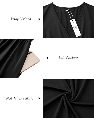 OUGES Women's Fall Long Sleeve Dress Casual Wrap V Neck Flowy Midi Wedding Guest Dresses with Pockets 2025